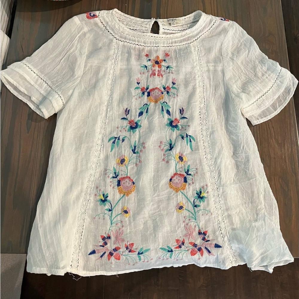Beautiful white floral summer sheer blouse SOLD